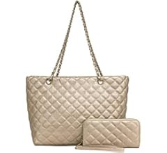 XB Tote Purse and Handbags Set for Women Leather Quilted Shoulder Bag Wristlet Wallet Zipper 2pcs... | Amazon (US)