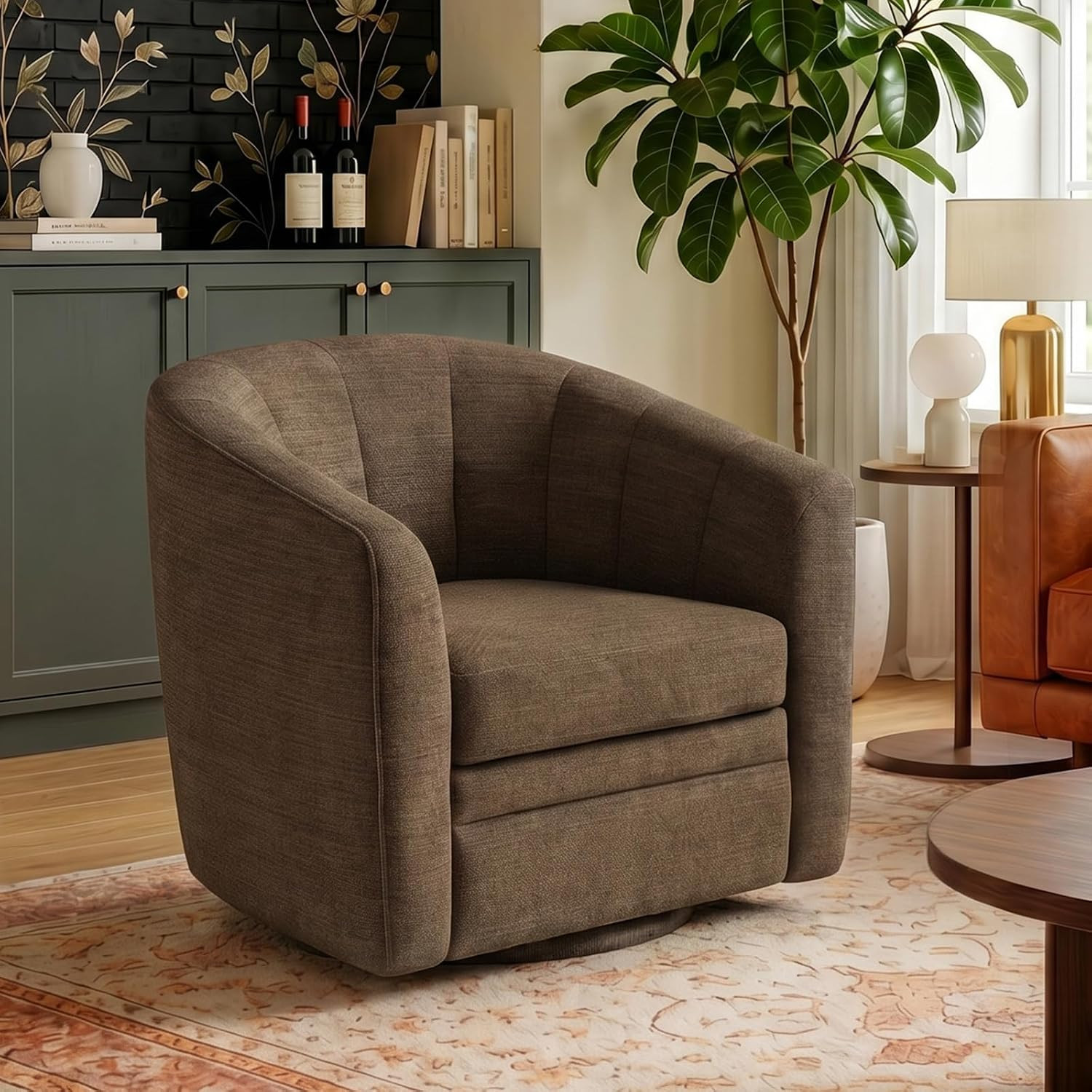 360° Swivel Chair for Living Room, Chenille Accent Chair, Dark Brown | Amazon (US)
