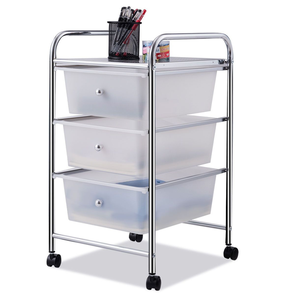 Costway 3 Drawers Metal Rolling Storage Cart Scrapbook Supply & Paper Home Office White | Target