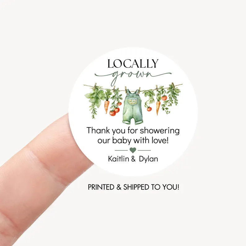 Farmers Market Baby Shower Thank You Favor Sticker, Locally Grown Baby Treat Bag Label Home Grown... | Etsy (US)