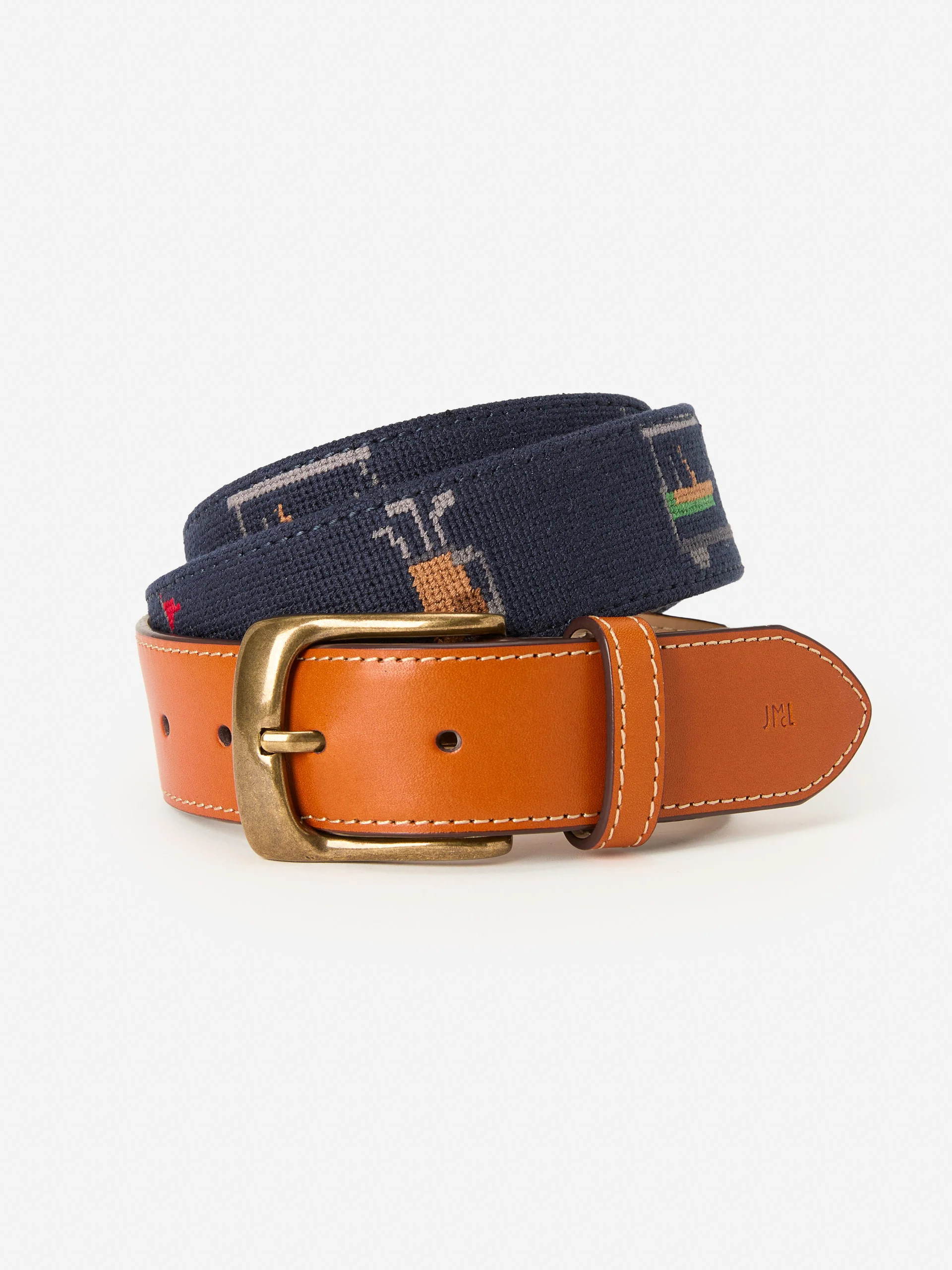 J.McLaughlin Men's Needlepoint Belt in Golf Navy, Size 42 | Cotton/Leather | J.McLaughlin