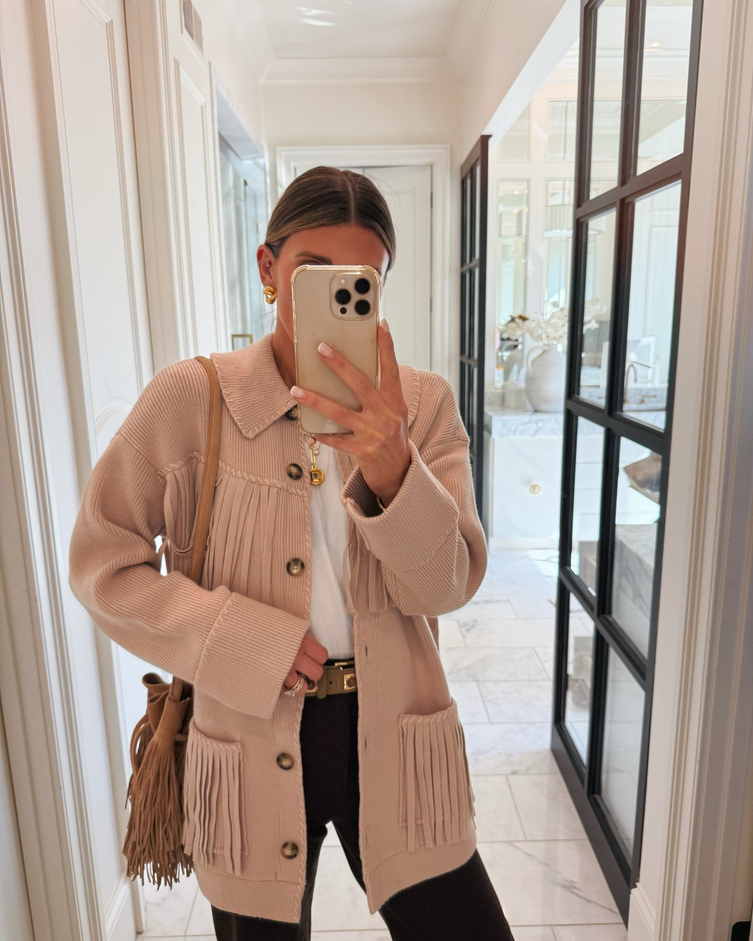 Love this fringe sweater coat - I'm wearing size small
