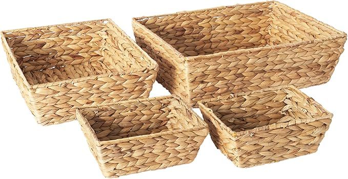 Artera Large Wicker Storage Basket - Set of 4 Woven Water Hyacinth Baskets with Handle, Large Rec... | Amazon (US)