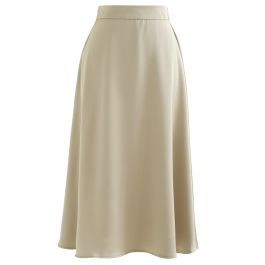 Glossy Airy Satin Midi Skirt in Champagne | Chicwish