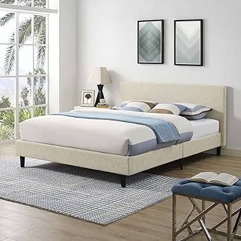 Modway Anya Upholstered Beige Platform Bed with Wood Slat Support in Queen | Amazon (US)