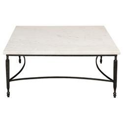 Elise French Country White Marble Black Iron Square Coffee Table | Kathy Kuo Home