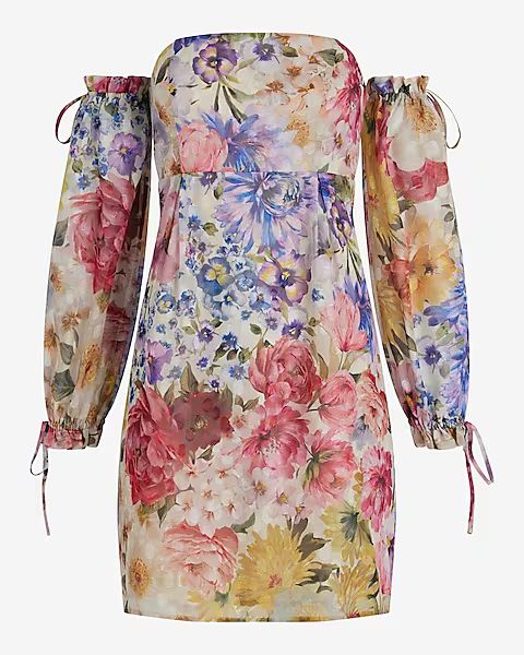 Floral Strapless Off The Shoulder Mini Babydoll Dress | Express (Pmt Risk)