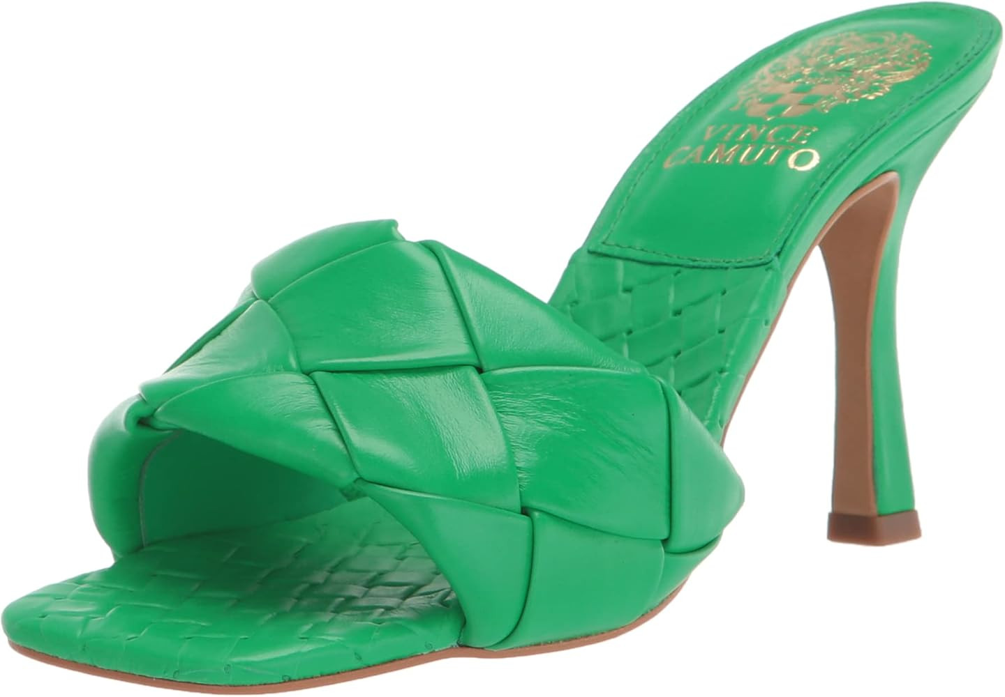 Vince Camuto Women's Brelanie Woven Strap Dress Mule Heeled Sandal, Lotus Green, 7.5 | Amazon (US)