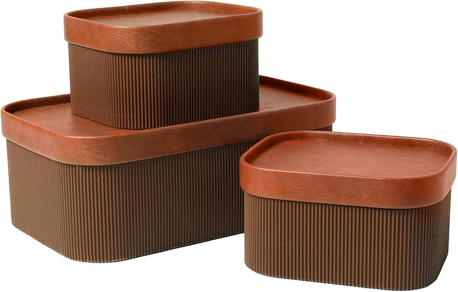 La Jolie Maison Fluted Cardboard Storage Baskets with Leather-Like Lids, Sturdy Stackable Paper B... | Amazon (US)