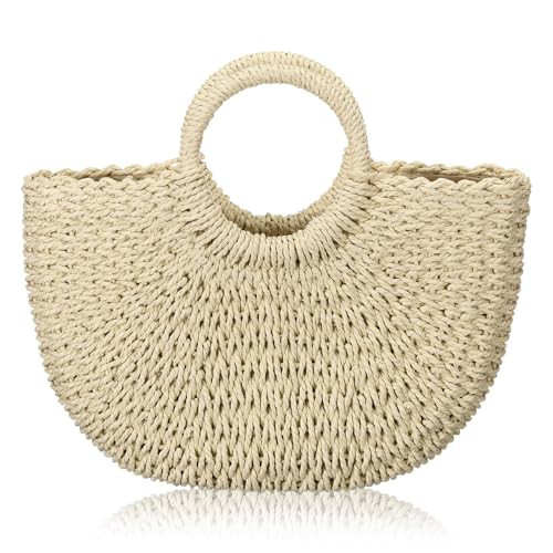 Frienda Straw Tote Bag Summer Beach Bag Handmade Straw Rattan Woven Handbag for Women Travel(15.75 x 3.15 x 11.02 Inch,Beige) | Amazon (US)