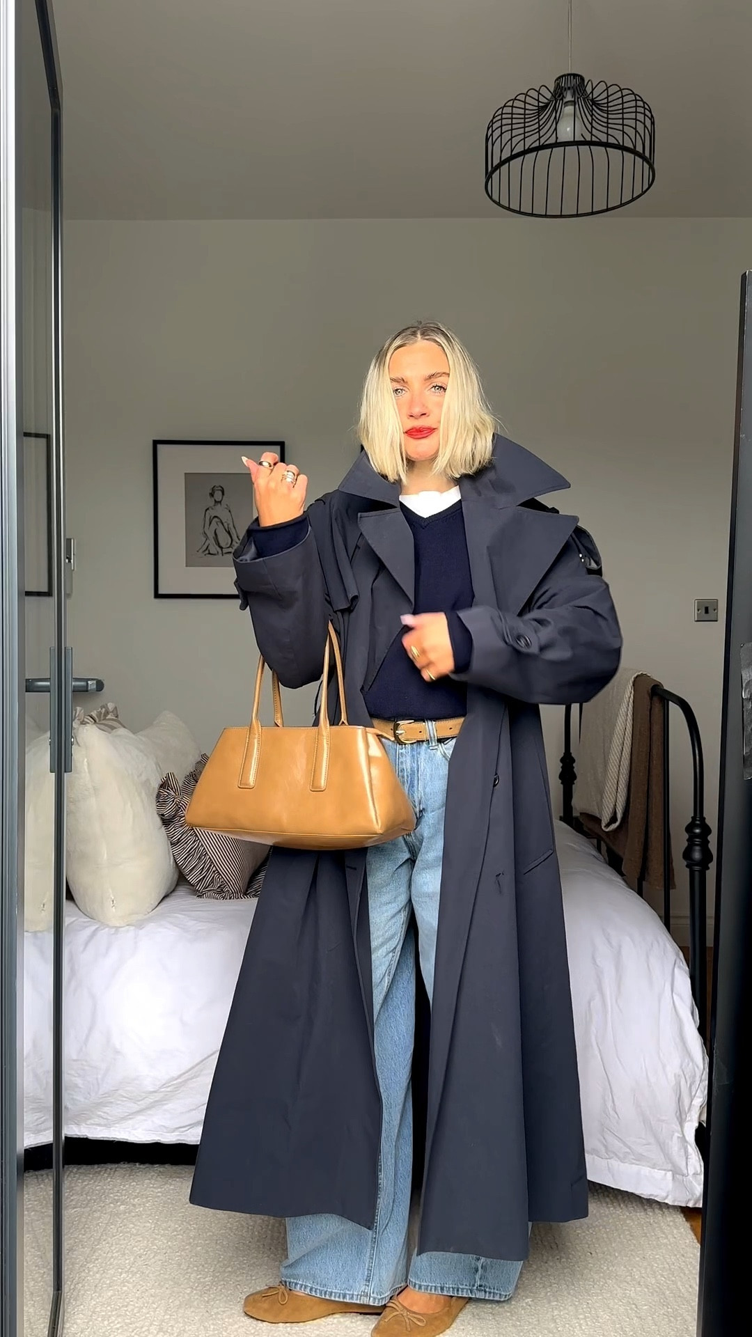 Bag, trench and shoes are old styles 

Casual weekend outfit 
Brunch outfit ideas 
Barrel leg jeans 
Transitional outfit ideas 
Navy v neck jumper 
Navy trench 
Navy knit 
Boxy white tee
April outfits 
Weekend outfit 

#LTKjeans #LTKstyletip #LTKspring