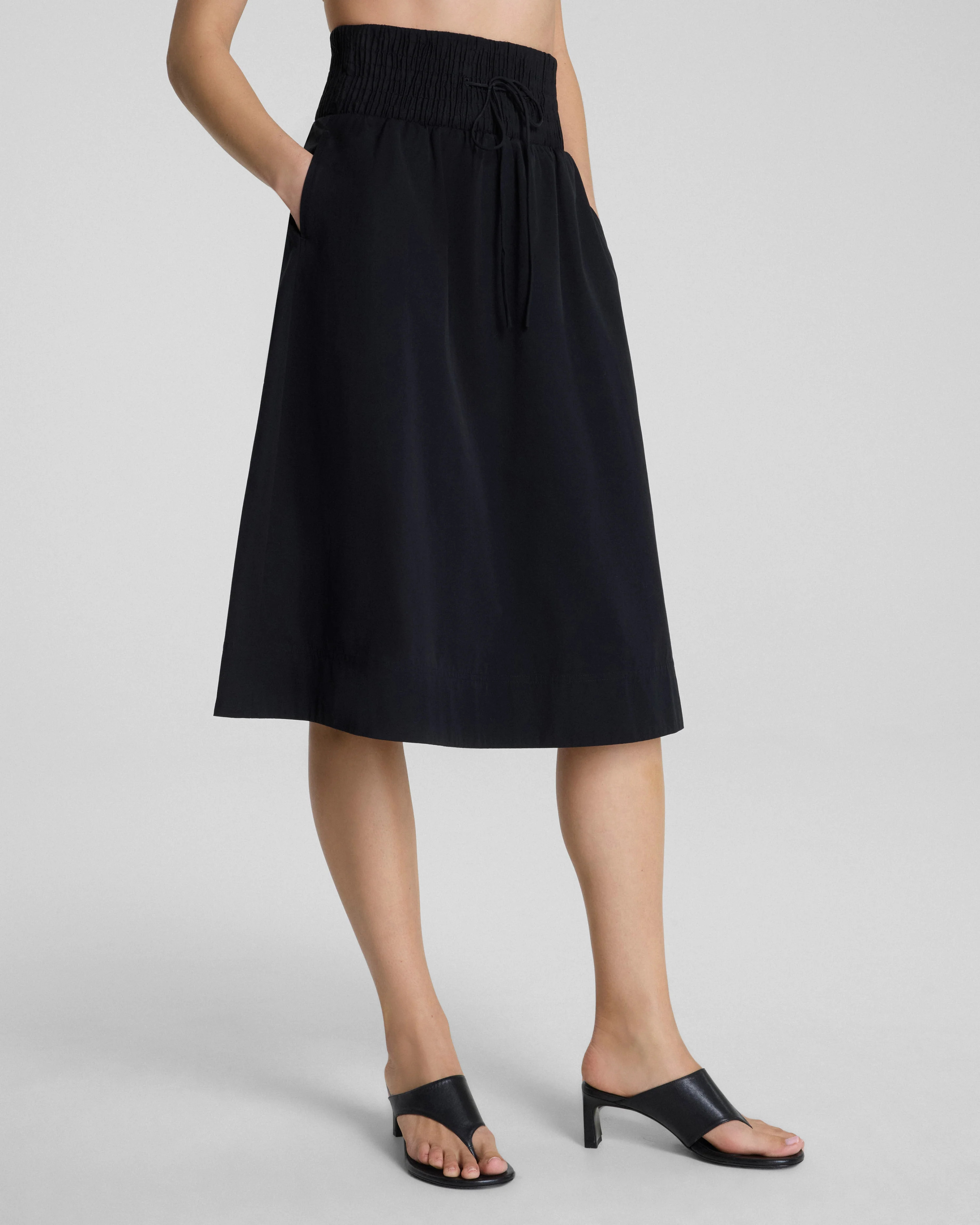 Poplin Smocked A-Line Midi Skirt | Spanx