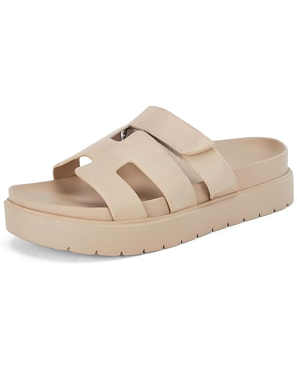 gihubafuil Women's Platform Slide Sandals Slip on Thick Sole Open Toe Non Slip Velcro Summer Flat... | Amazon (US)