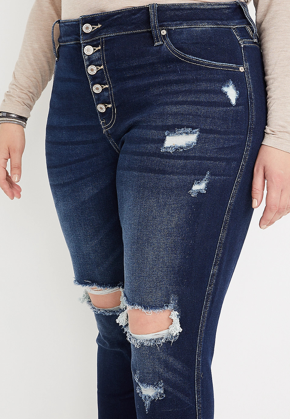 Plus Size KanCan™ Skinny Curvy High Rise Frayed Hem Jean | Maurices