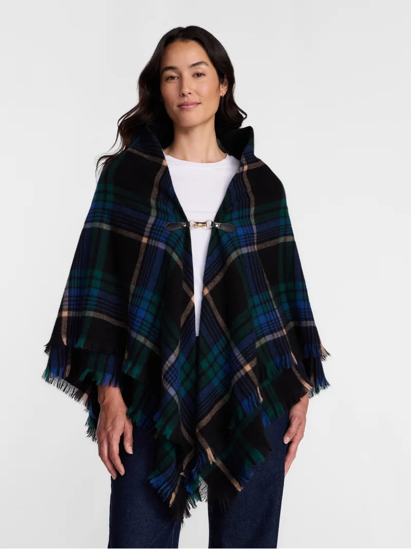 Time and Tru Women's Plaid Poncho with Clasp, Sizes S/M-L/XL | Walmart (US)