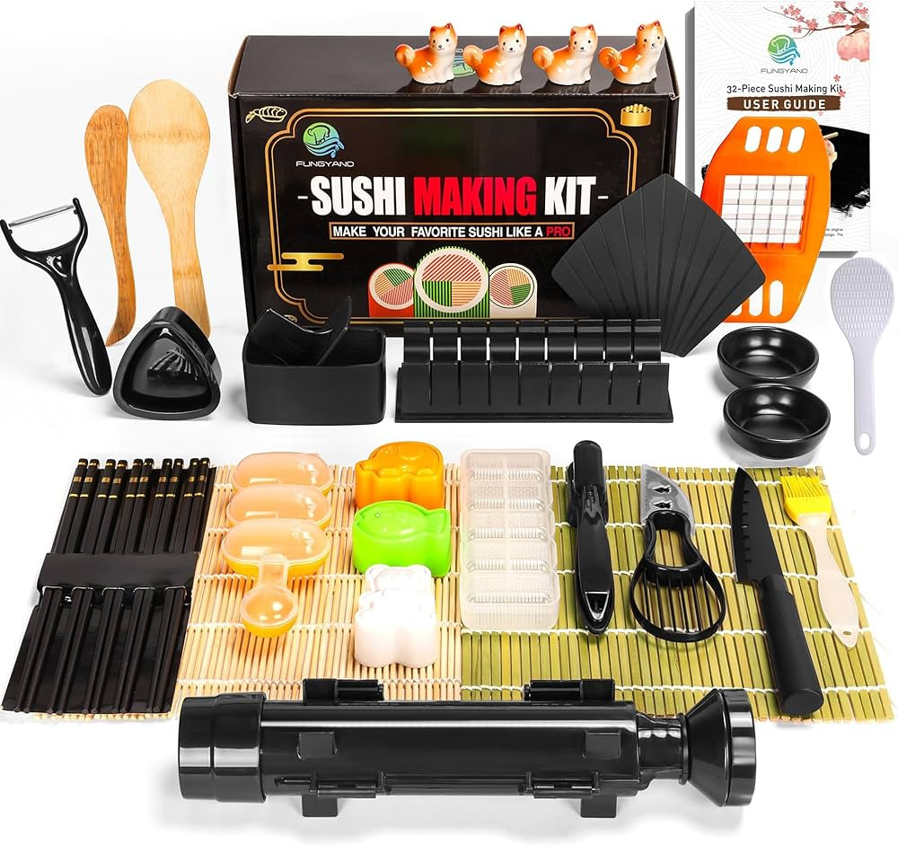 FUNGYAND Sushi Making Kit, 32-in-1 Complete Set with Bazooka Roller, Nigiri & Musubi Presses, Bam... | Amazon (US)