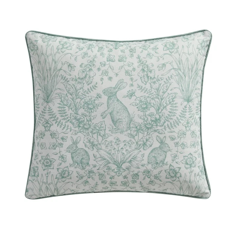 My Texas House Lisette 18" x 18" Multi-Color Floral Bunny Cotton Decorative Pillow | Walmart (US)