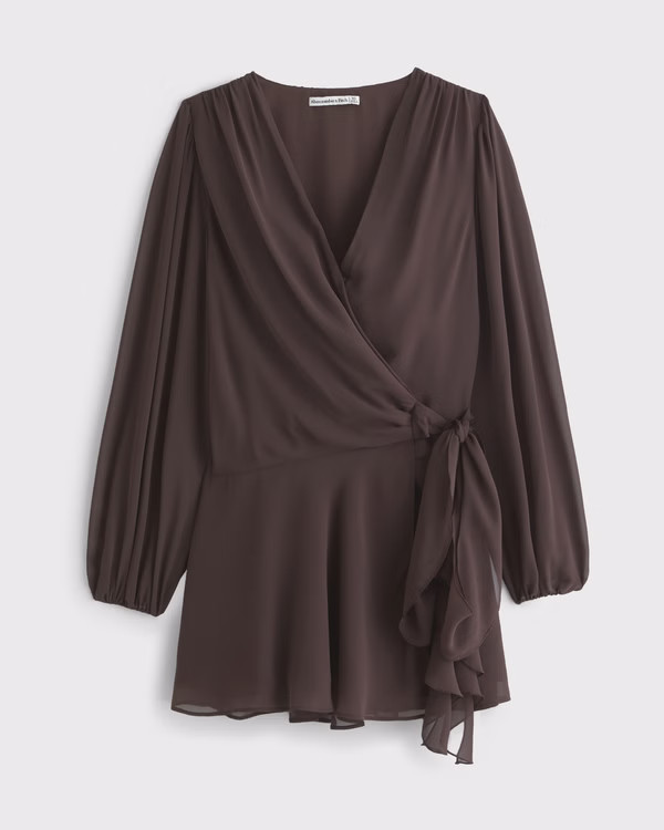 Women's Long-Sleeve Plunge Wrap Mini Dress | Women's Dresses & Jumpsuits | Abercrombie.com | Abercrombie & Fitch (US)
