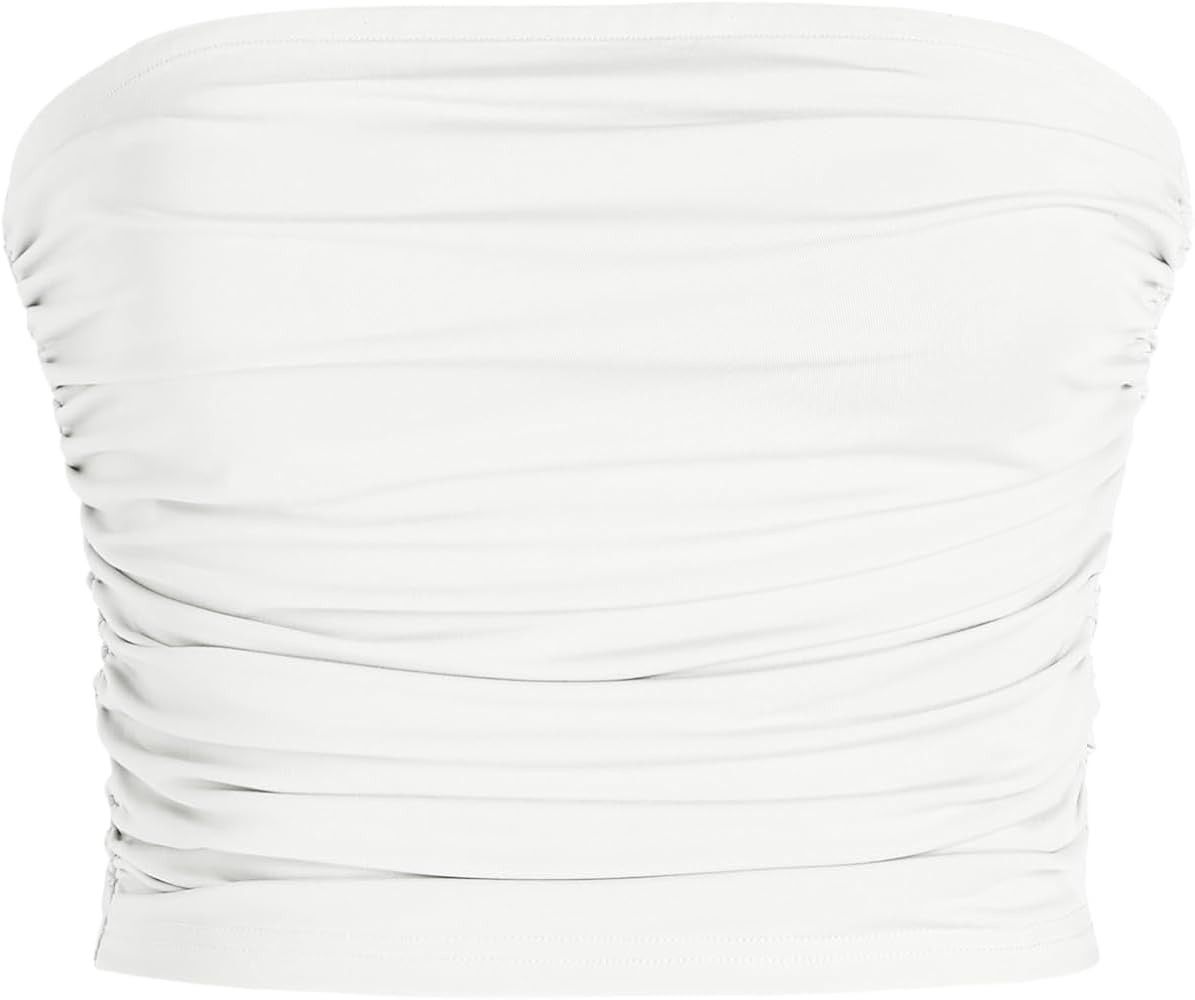 CIDER Strapless Ruched Crop Top | Amazon (US)