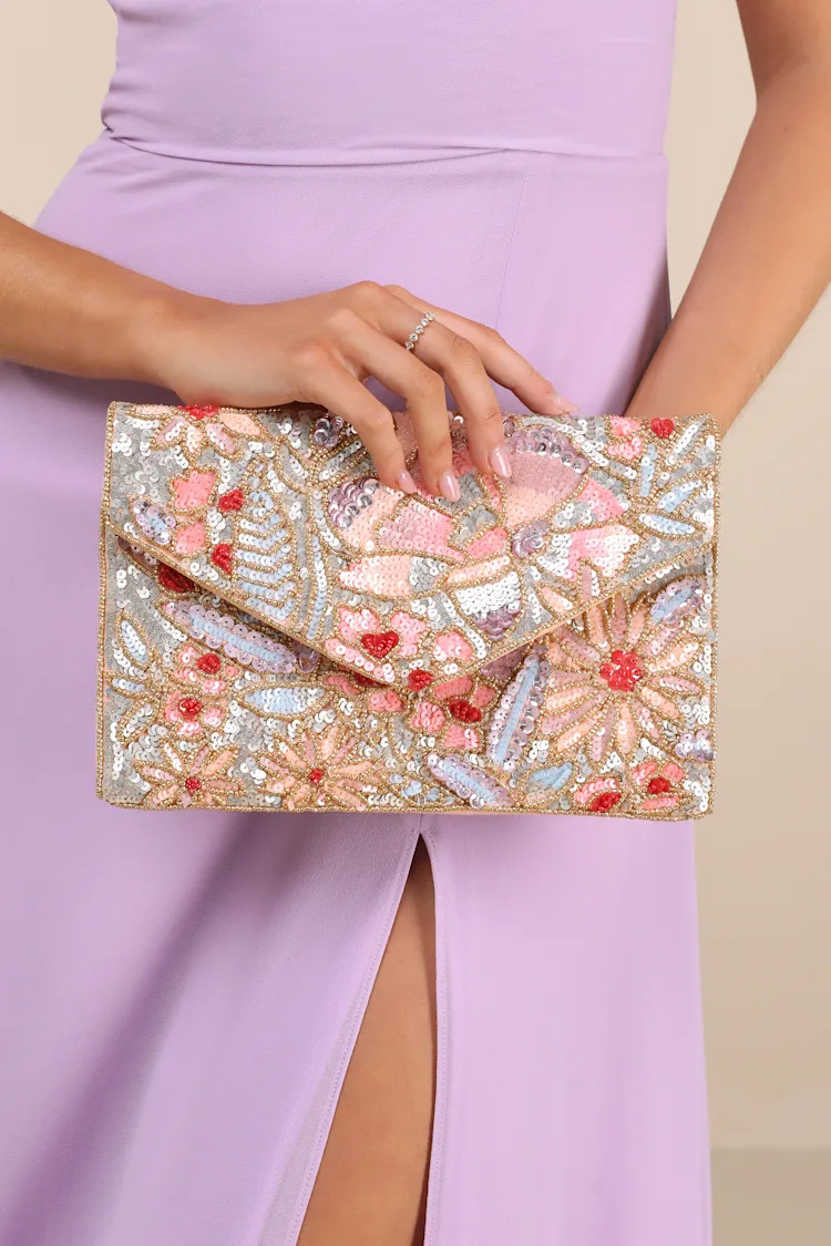 Lucasta Peach Multi Beaded Sequin Clutch | Lulus