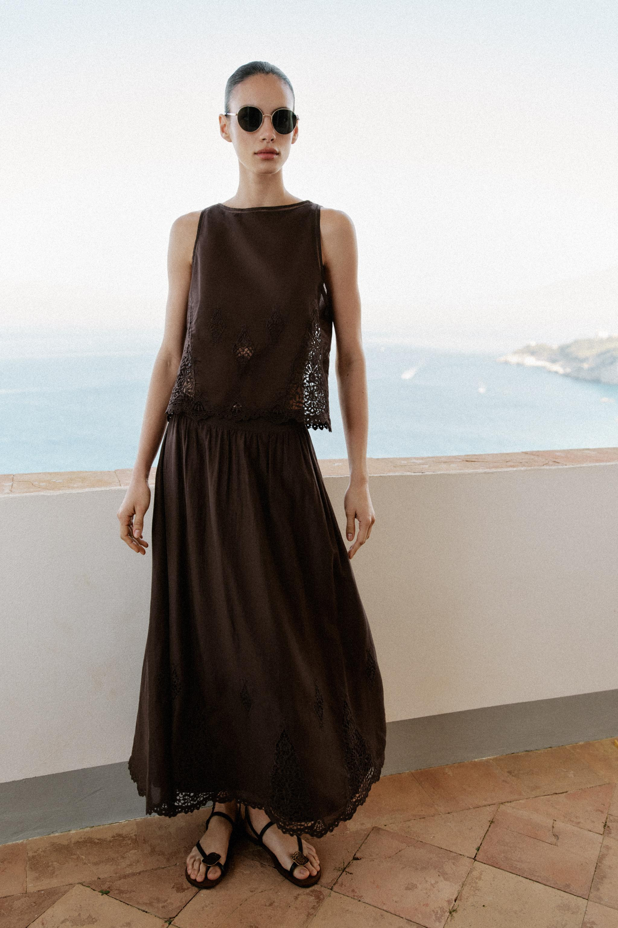 EMBROIDERED LACE INSERT TOP | Zara US
