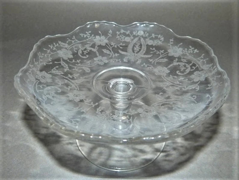 Cookie Candy Pedestal Stand Clear Etched Glass Silver Overlay Floral Motif Scalloped 1940\u2019s ... | Etsy (Global)