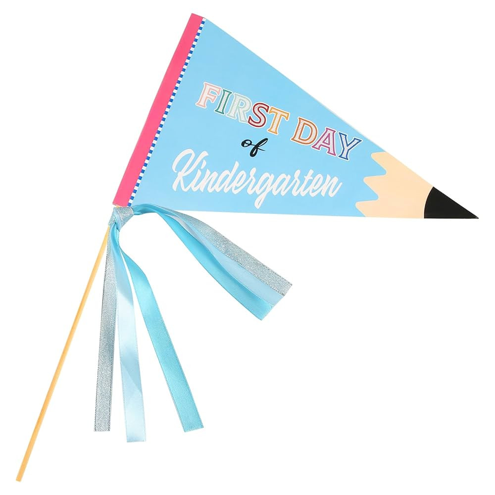 First Day of Kindergarten Flag, Cheerful Party Pennants with Ribbons and Wood Stick Celebratory P... | Amazon (US)