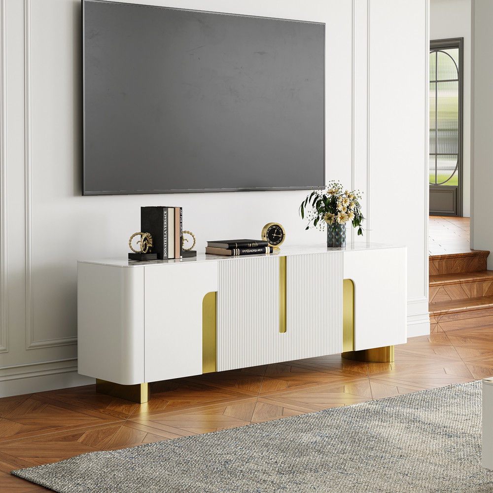 Artus Modern Beige TV Stand Stone Top 4 Doors with Storage Media Console TVs up to 85 | Homary