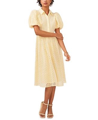 CeCe Women's Balloon-Sleeve Cotton Eyelet Midi Dress - Macy's | Macy's