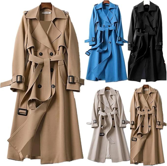 Lovor Women Basic Windbreaker Plus Size Belted Coat Overcoat Long Sleeve Trench Outwear Jacket Po... | Amazon (US)