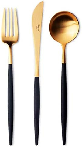 Cutipol GOA Black/Gold Series Home Dinner Flatware Cutlery Set of 3 Pcs, Spoon, Fork, Knife, Profess | Amazon (US)