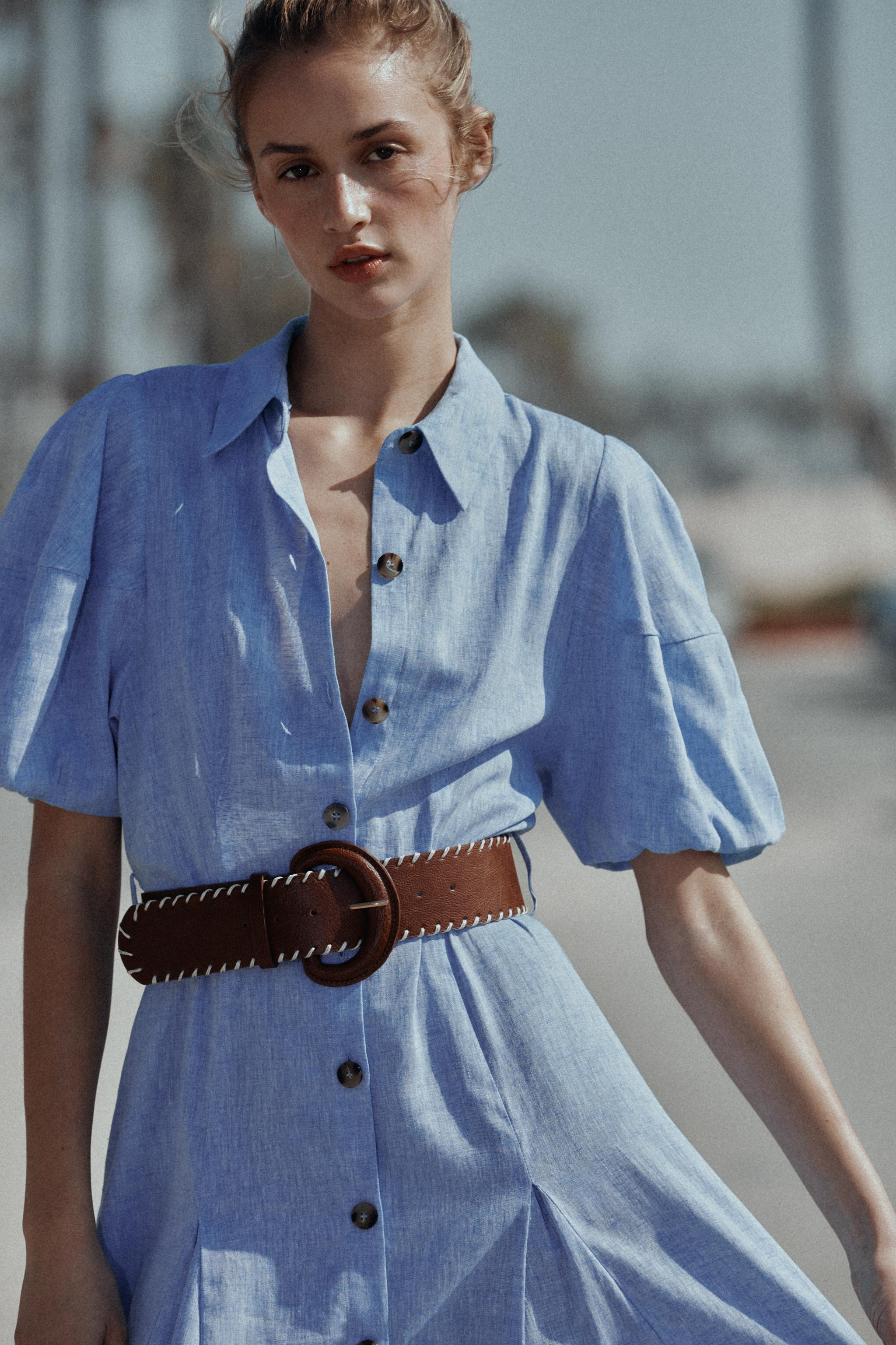 BELTED LINEN MIDI DRESS | Zara US