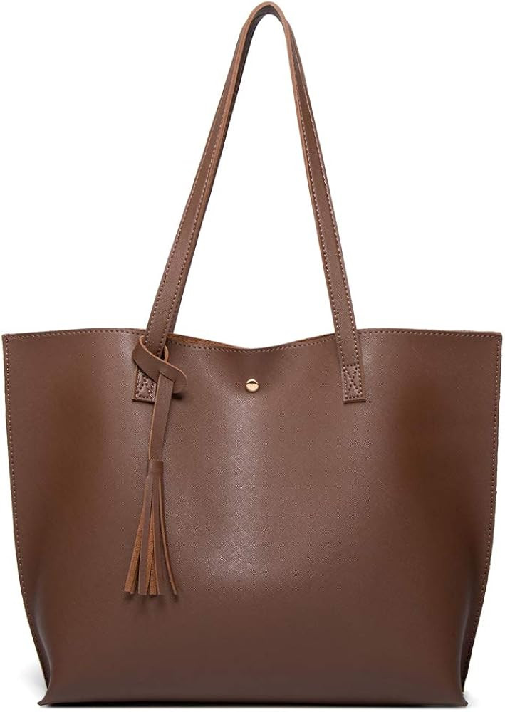 Dreubea Women's Soft Faux Leather Tote Shoulder Bag from, Big Capacity Tassel Handbag | Amazon (US)