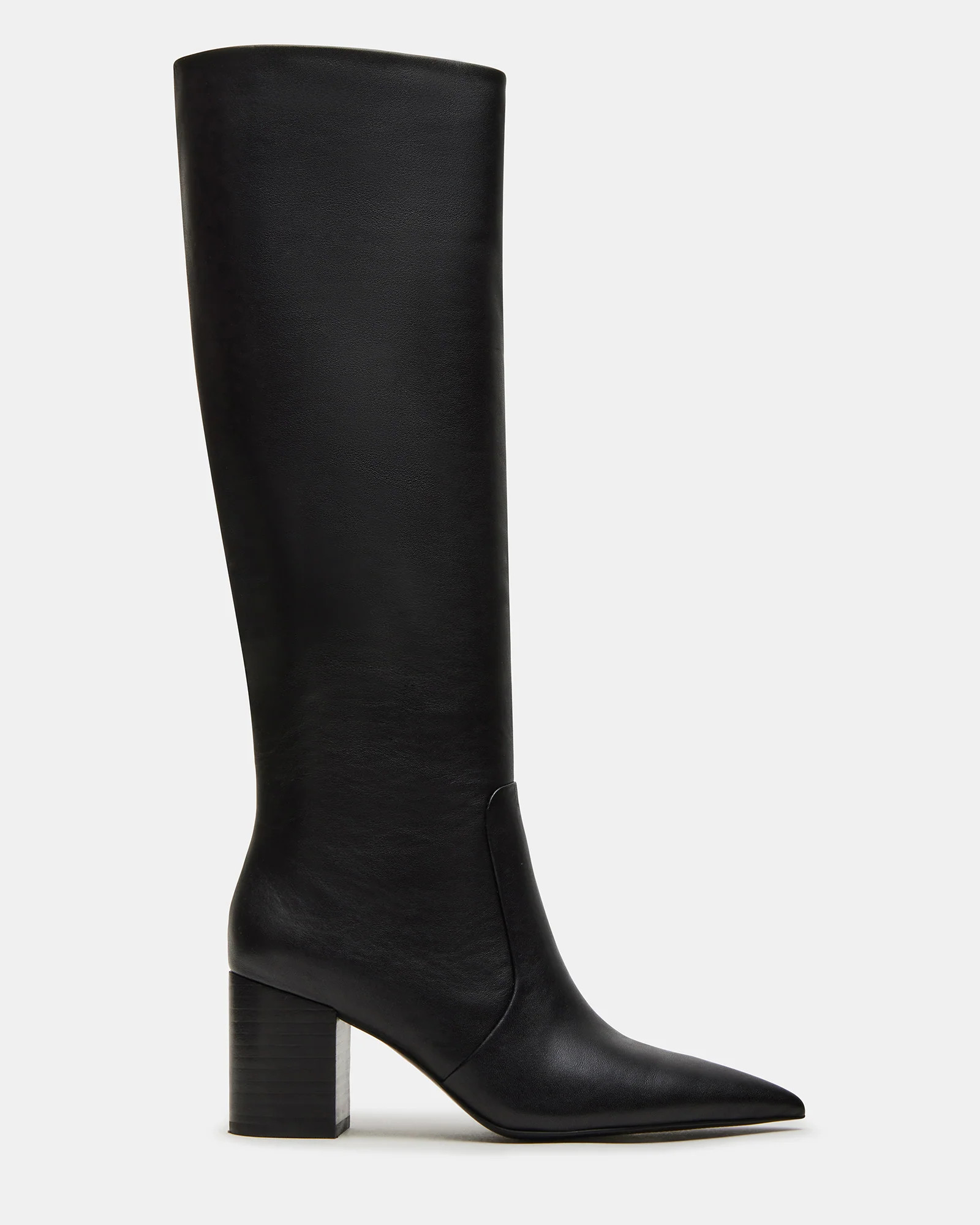 SKYLINE Black Leather Knee-High Pointed Toe Women's Boot | Steve Madden (US)