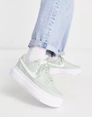 Nike Court Vision Alta leather platform sneakers in green and white  | ASOS | ASOS (Global)