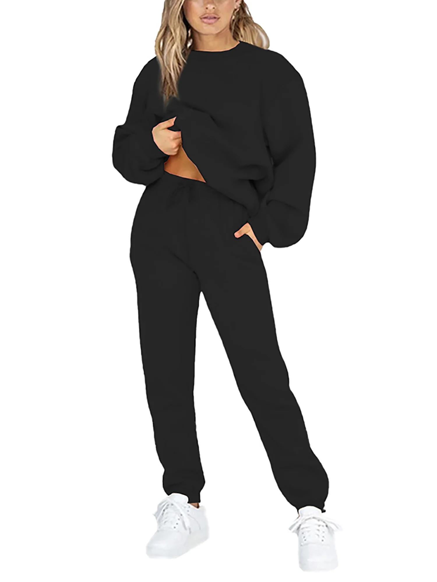 Capreze Long Sleeve Sweatsuits For Womens Solid Color Casual Lounge Sets Long Sleeve Activewear J... | Walmart (US)