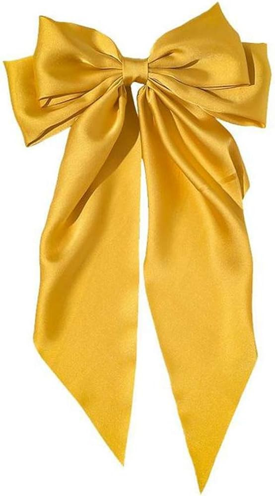 Ribbon Hairclip Vintage Satin Bow Bowknot Hairpin Women Hair Clip (Yellow) 1 Count (Pack of 1) | Amazon (US)