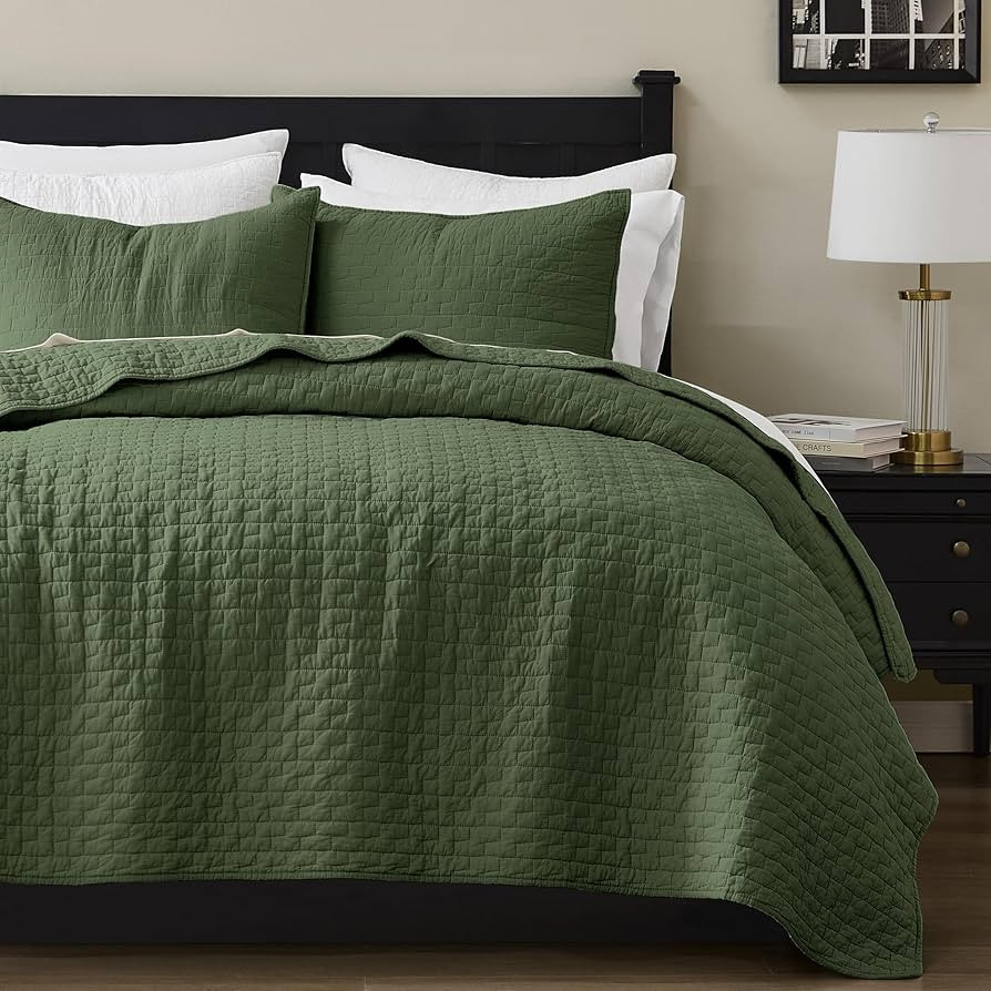 palassio Olive Green 100% Cotton Quilt King Size Bedding Sets with 2 Pillow Shams, Textured Light... | Amazon (US)