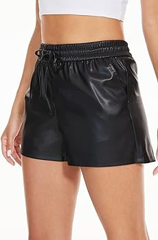 Fahsyee Black Faux Leather Shorts Women High Waisted Casual Wide Leg Size S-XXL | Amazon (US)