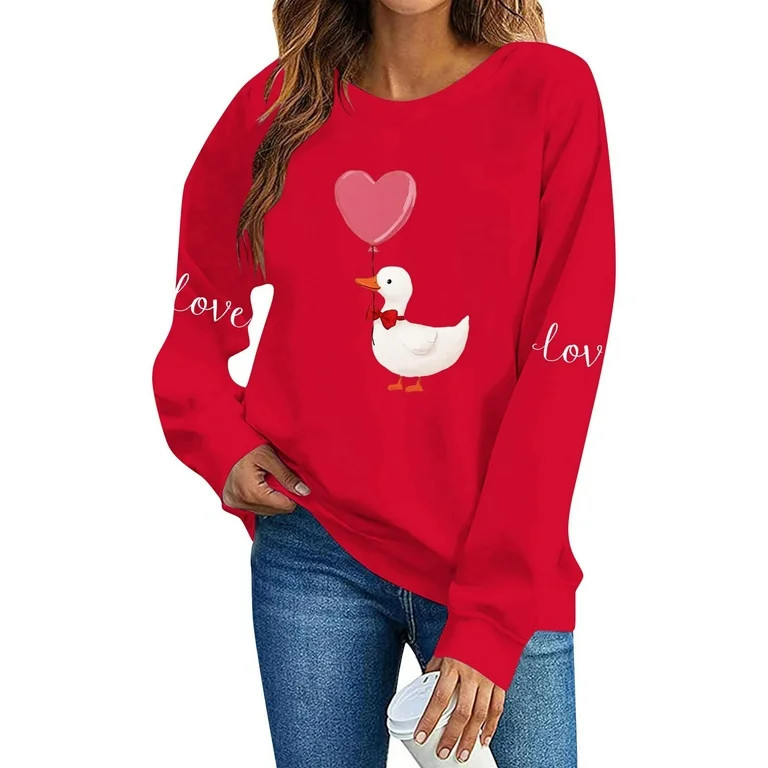 XPMWRP Women's Valentines Sweatshirts Crewneck Pullovers Love Heart Graphic Sweater Cute Sweatshi... | Walmart (US)