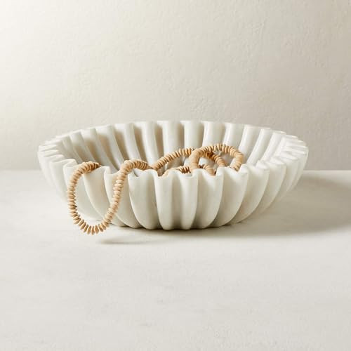 White Marble Scalloped Bowl 9 Inches for Table Centrepiece, Marble Fluted Bowl for Home Decor, Natural Stone Fruit Tray, Jewellery Display Dish | Amazon (US)