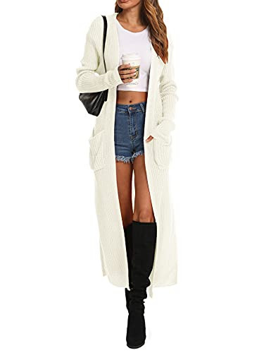 Kistore Womens Long Sleeve Thick Warm Chunky Cardigan Sweater Maxi Long Cardigan Duster Winter Clothes White S | Amazon (US)