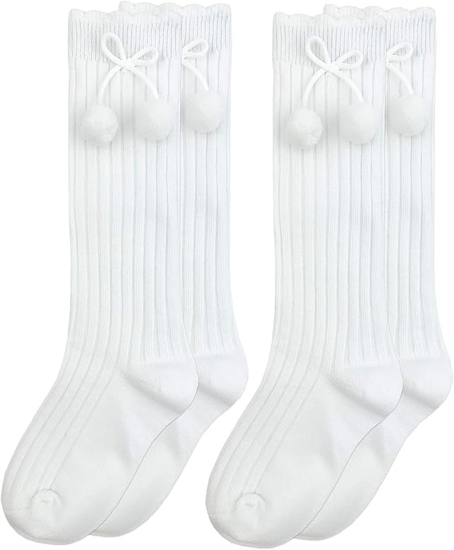 Jefferies Socks Girls School Uniform Pom Pom Bow Knee High Socks 2 Pair Pack | Amazon (US)