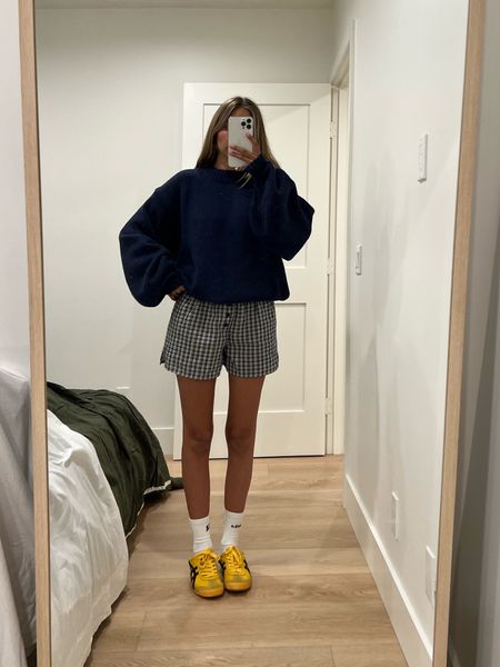 Boxer girly 

cute comfy casual outfit! wearing Princess Polly chunky navy blue knit sweater, Pacsun blue checked boxer shorts, fun yellow sneakers 👟 perfect for a day of lounging around the house or running some errands 🤍🤍 

oversize sweaters, knit sweater, boxer shorts, women’s lounge shorts, cute sneakers, character pieces, yellow sneakers, casual outfit, lazy girl outfit

#LTKstyletip #LTKfindsunder100