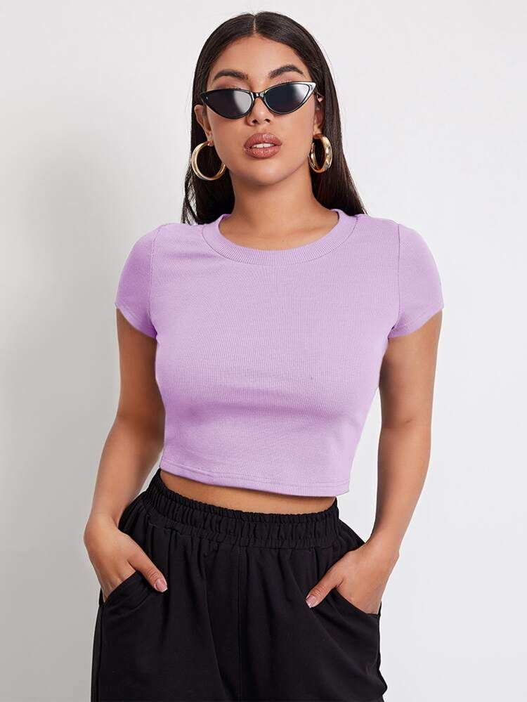 SHEIN Rib-knit Crop Top | SHEIN