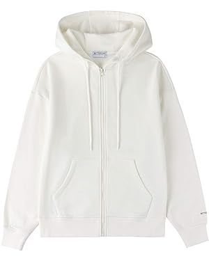 BETTERCHIC Women's Hooded Sweatshirt Casual Soft Brushed Fleece Hoody Drop Shoulder Full Zip Up H... | Amazon (US)
