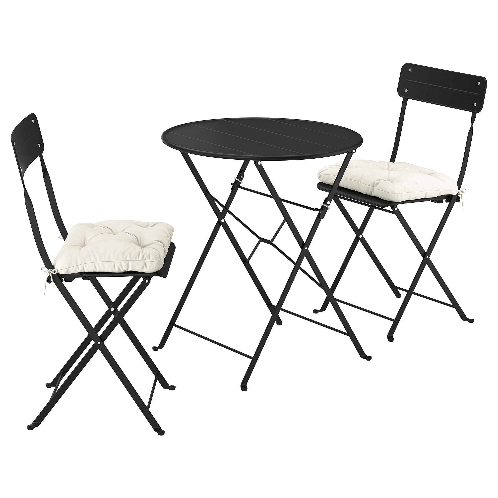 SUNDSÖ Table and 2 folding chairs, outdoor anthracite/anthracite Kuddarna light gray-beige, 25 5... | IKEA US