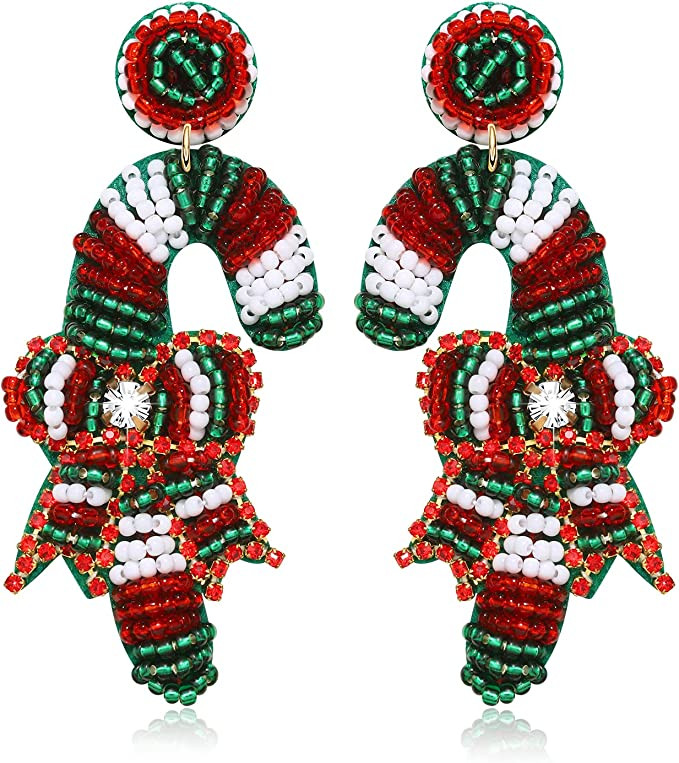 Amazon.com: Christmas Beaded Earrings Hypoallergenic Christmas Tree Snowflake Dangling Earrings C... | Amazon (US)