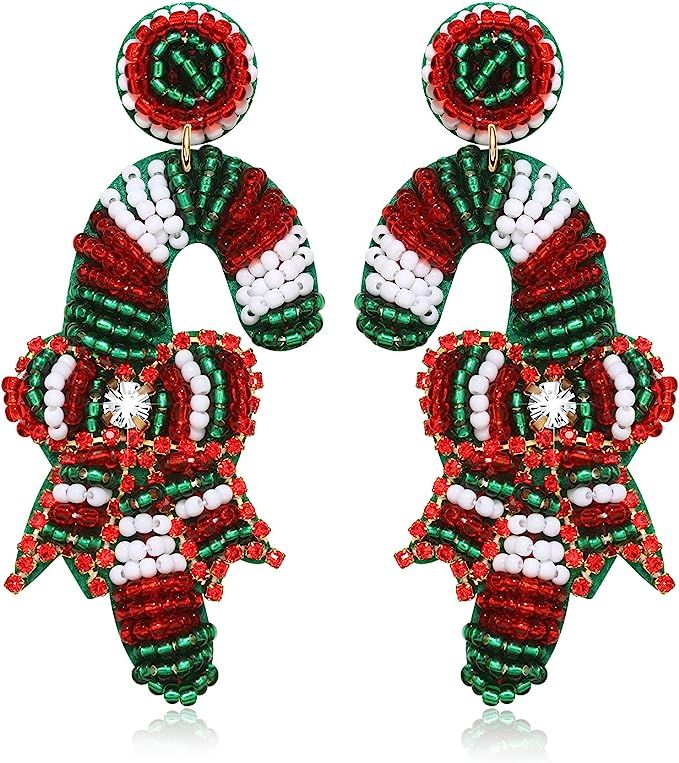 Amazon.com: Christmas Beaded Earrings Hypoallergenic Christmas Tree Snowflake Dangling Earrings C... | Amazon (US)