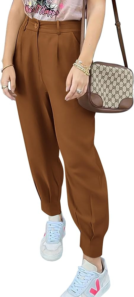 Pretty Garden Womens Summer High Waisted Ankle Length Trouser Slacks With Pockets | Amazon (US)